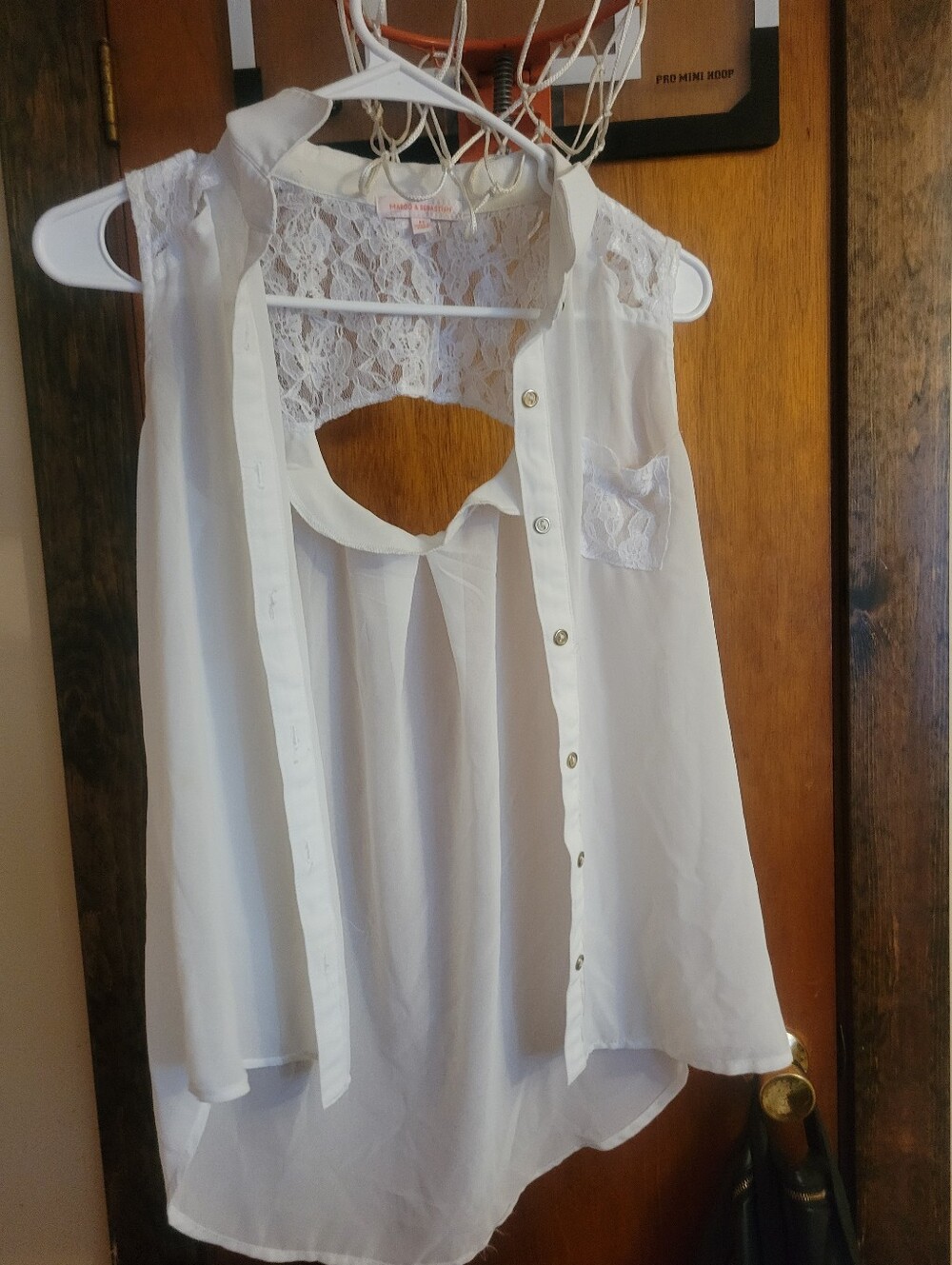 Mango White Sleeveless Lace-Back Blouse